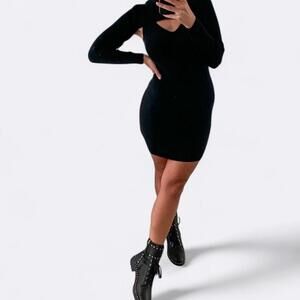 ABERCROMBIE & FITCH BLACK RIBBED DRESS WITH REMOVABLE SHRUG